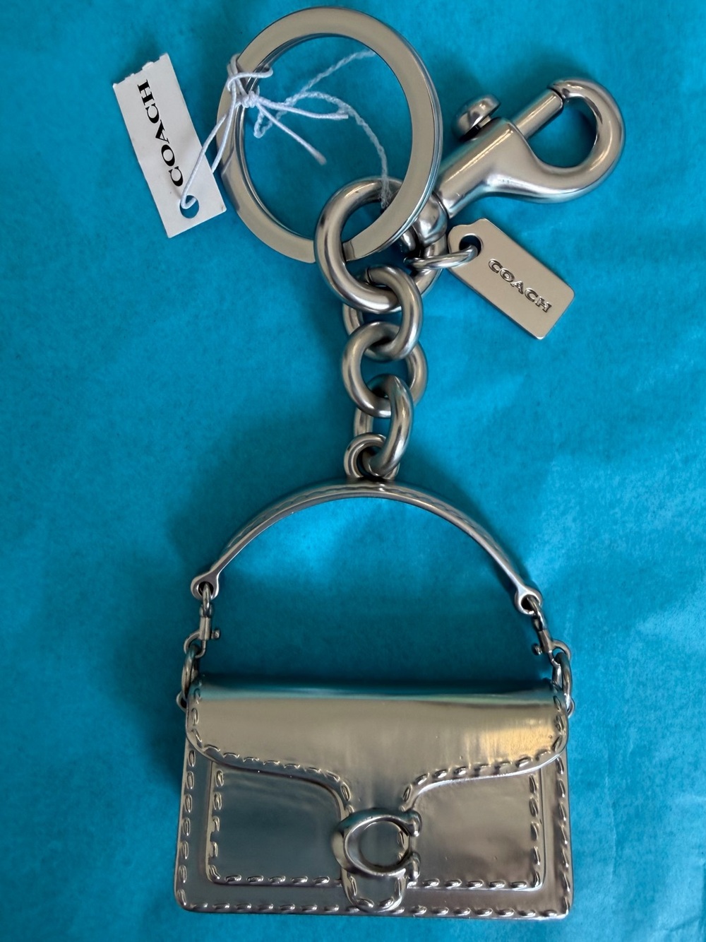 NWT✨COACH ✨Silver Metallic Mini Purse Keychain Charm